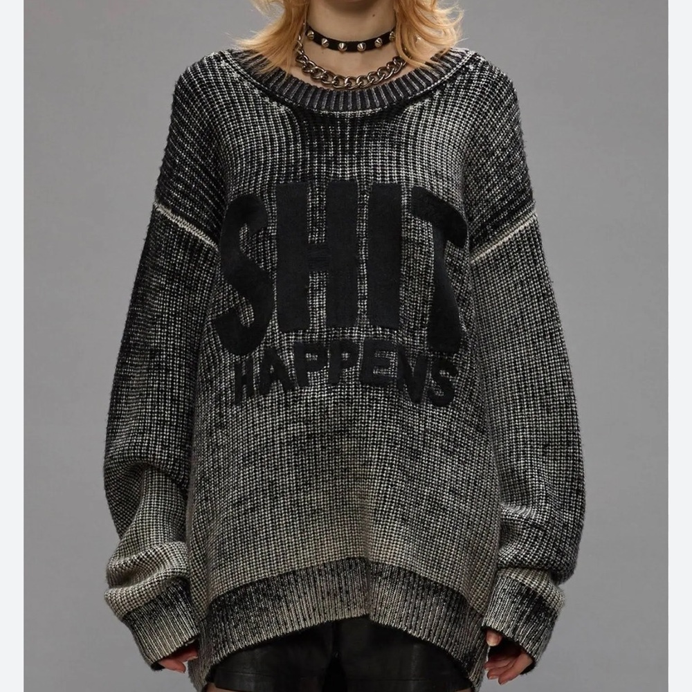 New R13 Reverse Printed Oversize Merino Wool Sweater Shit Happens Size Small XS